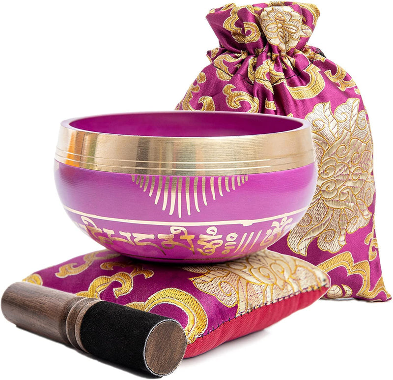 Tibetan Singing Bowl Set - Easy To Play for Beginners - Authentic Handcrafted Mindfulness Meditation Holistic Sound 7 Chakra Healing Gift by Himalayan Bazaar (Orchid) Orchid Pink