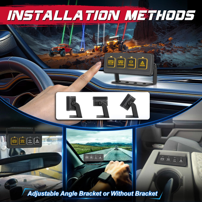 [AUSTRALIA] - OFFROADTOWN 4 Gang Switch Panel Wireless Remote Control 4 Light Modes Multifunction Controller System Compact Mini Relay Switch Box Offroad Light Switch Panel for Trucks UTV ATV SUV Pickup Jeep Boat 