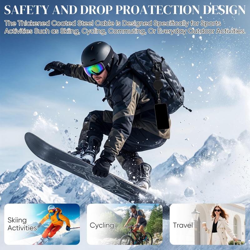 Retractable Phone Tether Anti Theft, Anti Pickpocket Phone Strap With Secure Locking Clip and 360° Anti-Tangle Design for Travel Hiking Skiing(2pcs