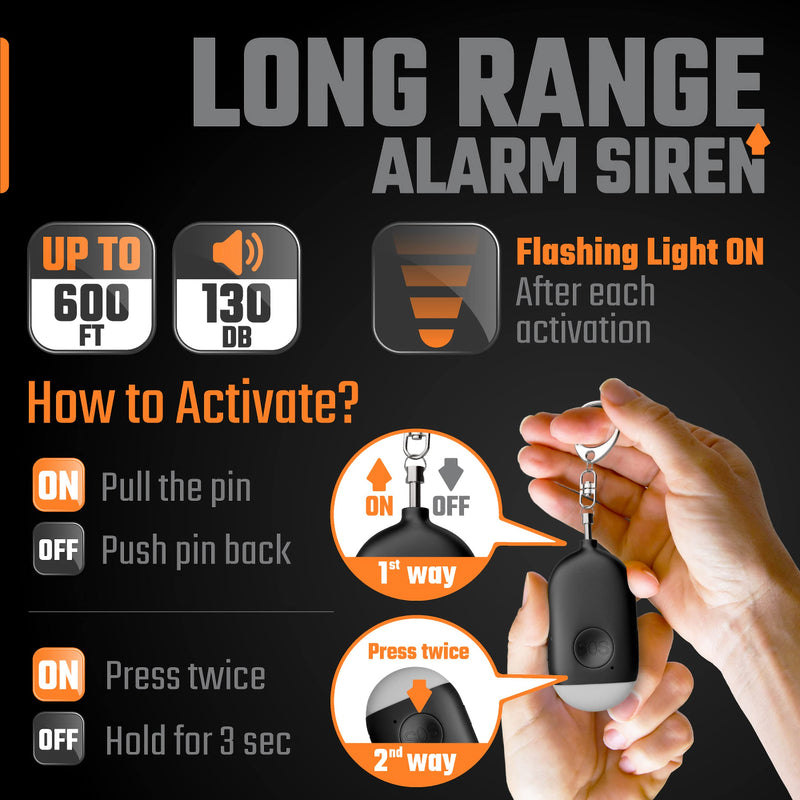 Rechargeable Self Defense Keychain Alarm 2 Pack – 130 dB Loud Emergency Personal Siren with LED Light – SOS Safety Alert Device Key Chain for Women, Kids, Elderly, and Joggers by WETEN (Black&White) Black&White