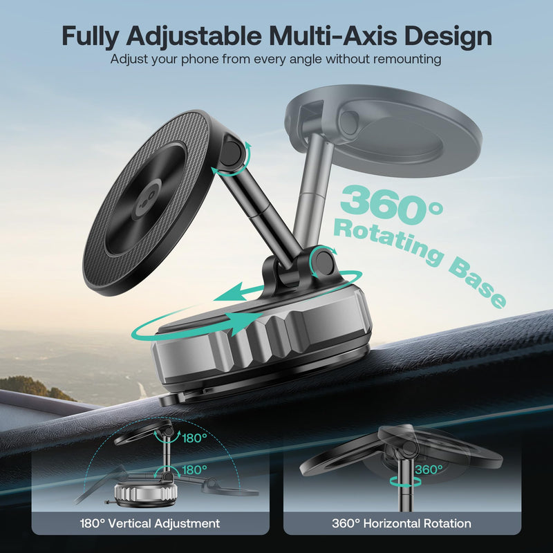Golinbox Upgraded Nano Gel Vacuum Magnetic Car Phone Holder for MagSafe 360° Adjustable, [100+LBS Suction & 3000gf Magnetic] Suction Cup Phone Mount for Your Car/Gym/Mirror Mount for iPhone & Android
