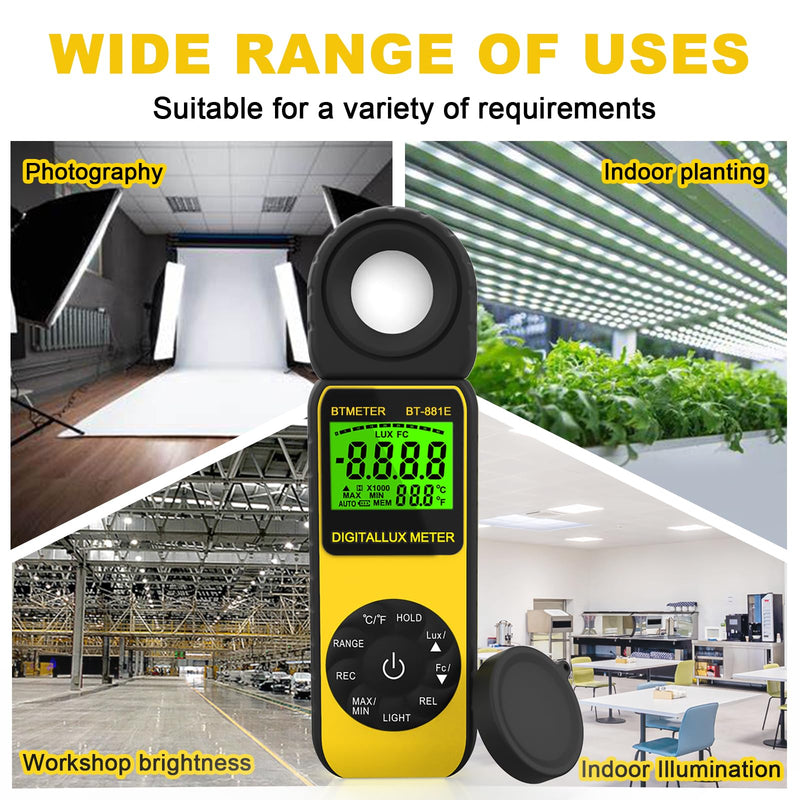 AIOMEST AI-881E Digital Light Meter, Handheld Foot Candle Meter for 0.1~300,000 Lux, Light Meter for LED Plant Grow Light, Indoor Outdoor Lights, Par Meter with 270°Rotatable Detector AI-881E (0.1~300,000Lux)