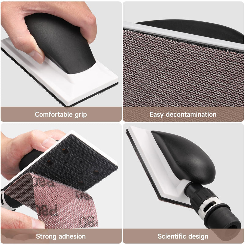 Shineboc Sanding Block Handy with Grip and Suction for 70x125mm Sanding Strips, for Hand Sanding Filler Plaster Wood Dust-Free Sanding, Comes with 5 PCS of Mesh Sanding Sheets
