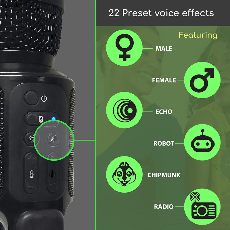 Move Mic by Singing Machine – Bluetooth Karaoke Microphone & Speaker with LED Lights, 22 Voice FX & Rechargeable Battery – Portable Mic for Dorm Parties, Family Fun, Kids, and Teens