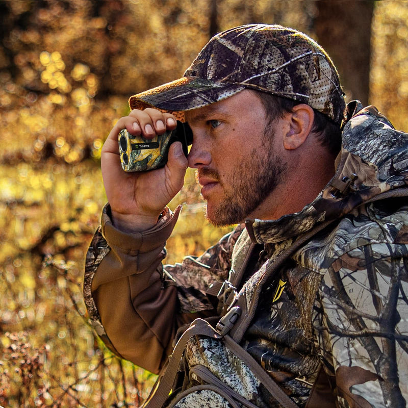 TIDEWE Hunting Rangefinder Mini with Rechargeable Battery, 875Y Laser Range Finder 6.5X Magnification, Distance/Angle/Speed/Scan Multi Functional Waterproof Rangefinder with Case (Leaf Camo)