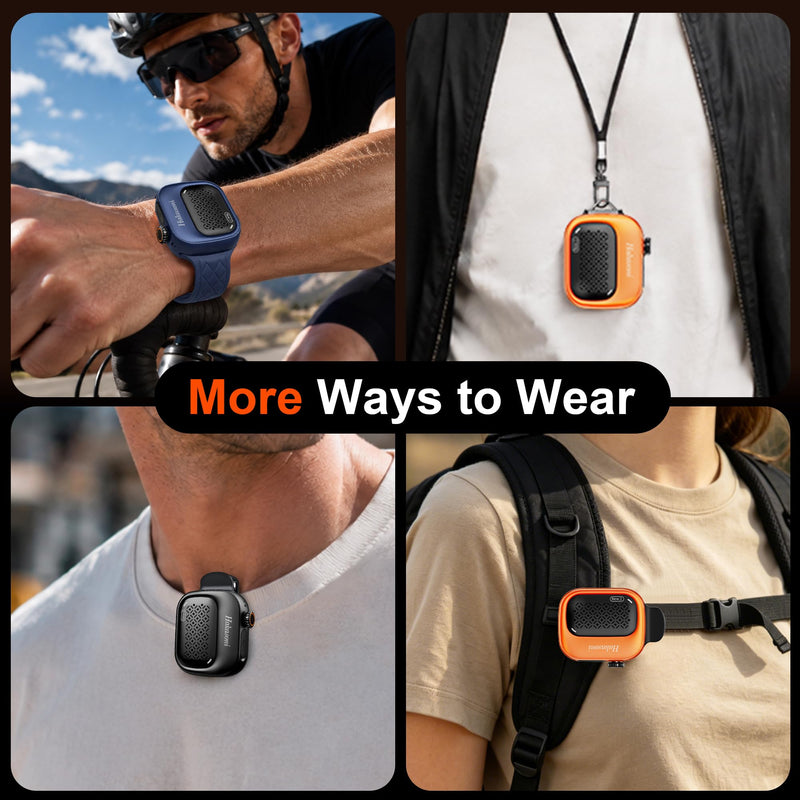 New2 Clip On Speaker, Mini Wearable Sports Speaker, Black | 3 in 1 Clip/Wrist/Neck Lanyard Portable Speaker, IP69K Waterproof, 20H Long Playtime for Shower Workout Camping Cycling
