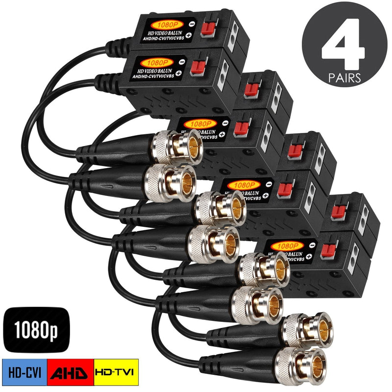 1080P AHD/HD-CVI/TVI/CVBS Passive HD Video Balun Transmitter 4 Pairs (UTP Up to 350M-600M)