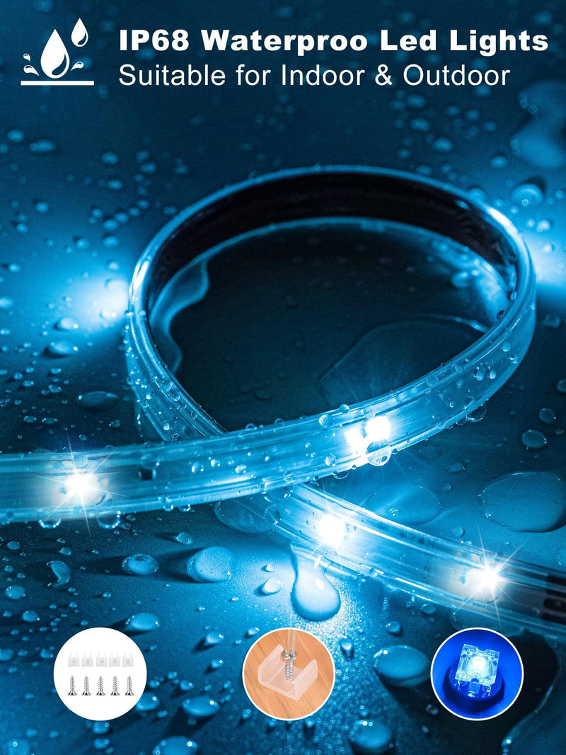 Outdoor Led Strip Lights Waterproof 50ft (1 Roll), Ip65 Outside Led Light Strip Waterproof with Remote and App Control, Exterior Led Rope Lights Music Syne RGB Strip Lights for Bedroom Decor 50 ft