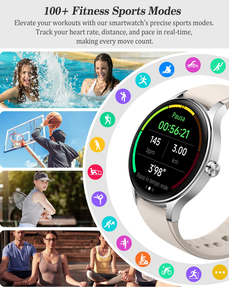 Smart Watch for Women, Ladies & Men, 1.27'' Fitness Watch [41mm case] with Call Receive/Dial, Heart Rate/Stress/Sleep Monitor, AI Voice, IP68 Waterproof Smartwatch with Calendar, Calculator, Games Ivory