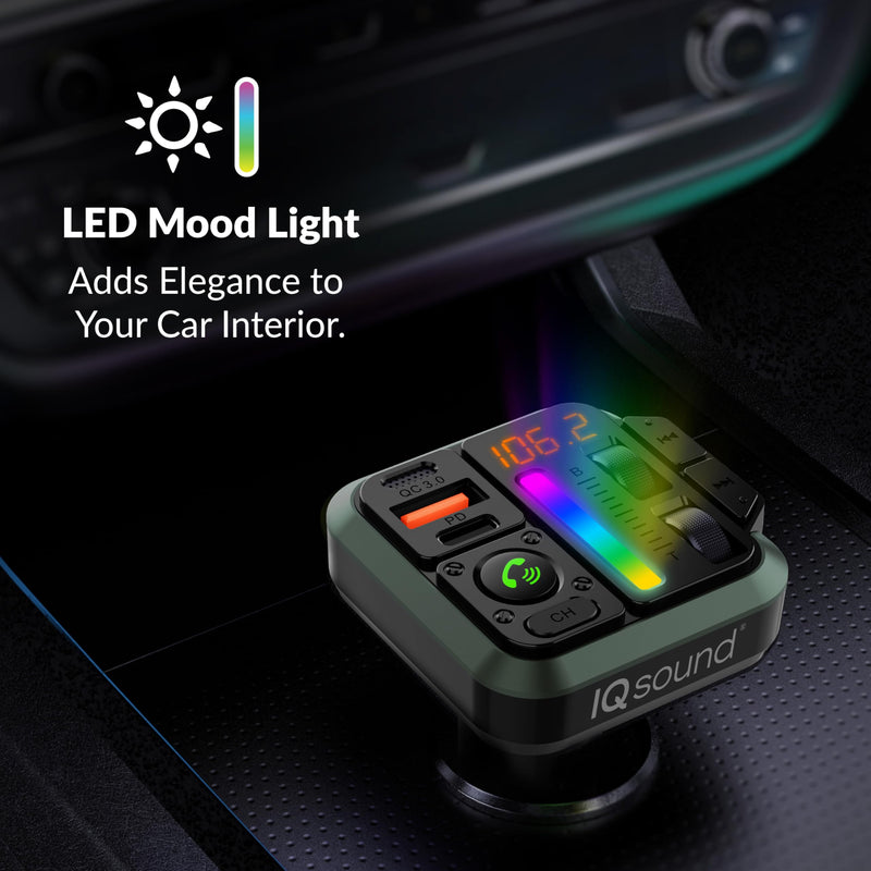 IQ Sound IQ-311BT 2-in-1 FM Bluetooth Transmitter & Car Charger with Bass & Treble Control, Wirelessly Stream Calls & Music, Hands-Free Mode, LED Display, Fast-Charging, Siri/Google Voice