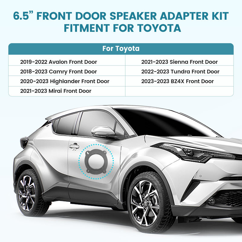 [AUSTRALIA] - 6.5 Inch Front Door Speaker Bracket Adapter Speaker Wiring Harness for Select 2018-2023 Toyota Camry/Avalon/Highlander/Sienna for Installation Aftermarket Door Speaker Spacer Ring 