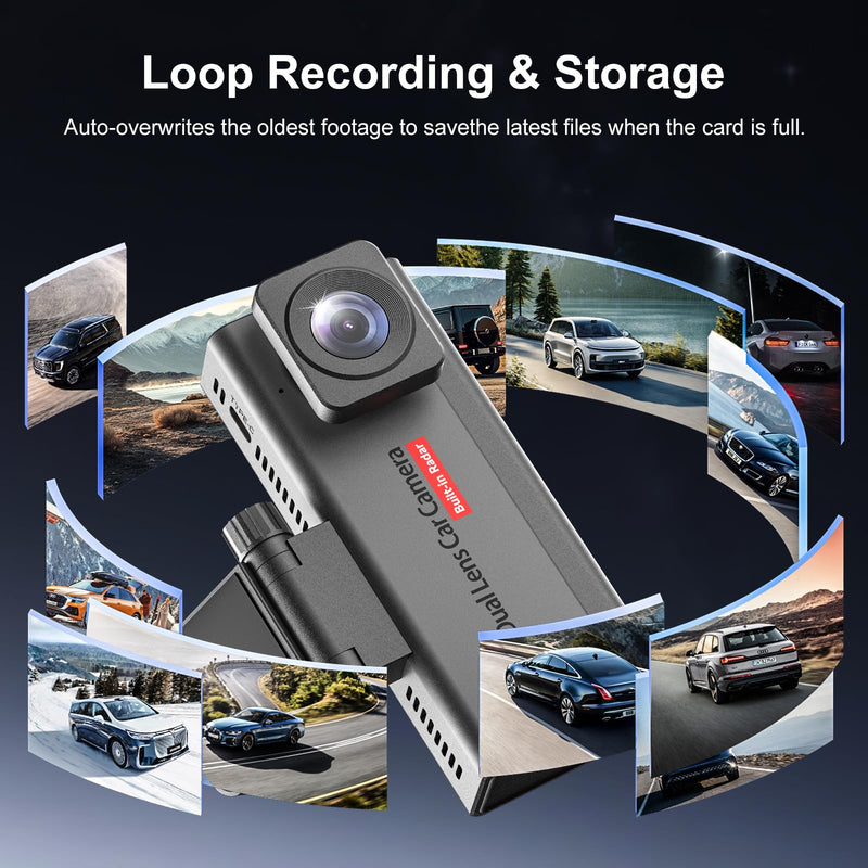 4G LTE Car Dash Cam Front and Cabin Camera,Car Camera with SIM Card (No WiFi),64GB SD Card,Dashcam with Night Vision,Remote Live-View,24/7 Parking Mode,Radar Motion Detection,GPS Tracking,OBD Power
