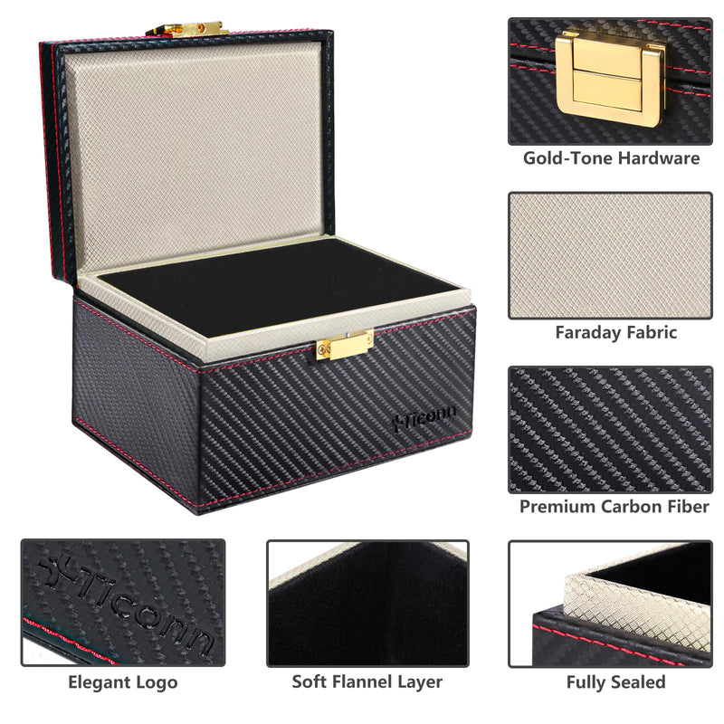 [AUSTRALIA] - TICONN Faraday Box, Car Key Fob Protector, Carbon Fiber Signal Blocker for Keyless Fob, RFID Signal Blocking Pouch Cage Carbon Fiber Texture 