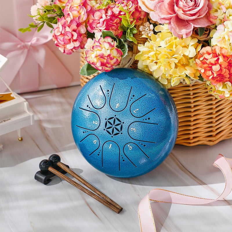 Steel Tongue Drum Percussion: 6 Inch 8 Notes Musical Instruments, Music Gifts for Family Friends (Seablue) Seablue
