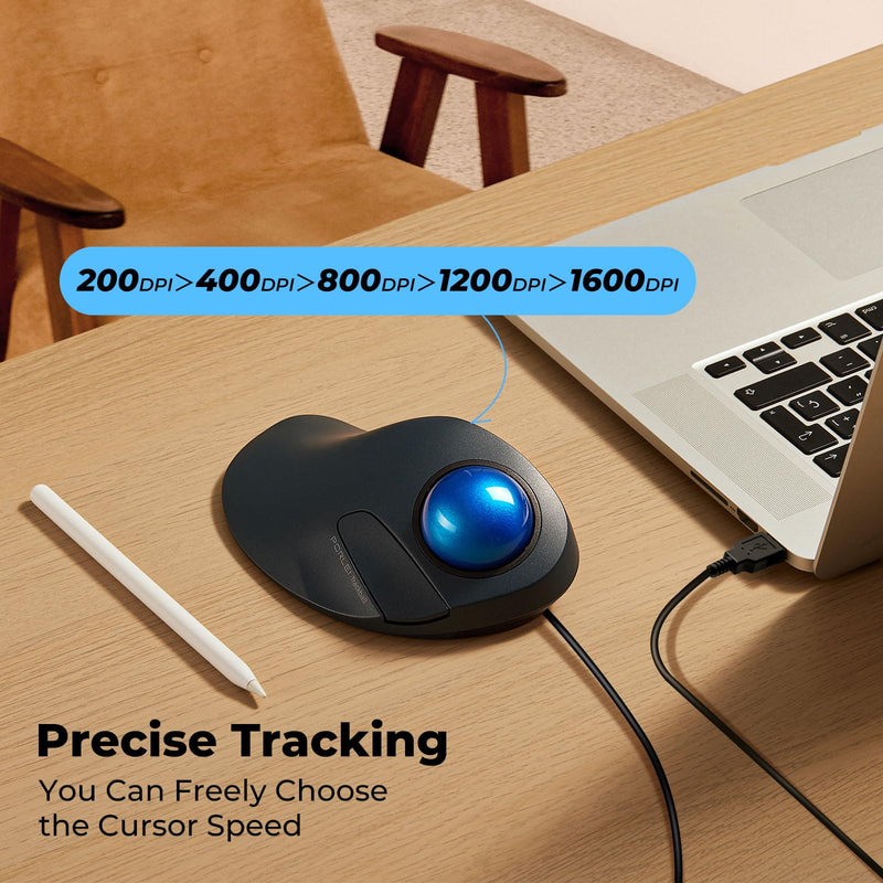 Wired Trackball Mouse for Large Hands, Ergonomic Design Reduces Wrist & Muscle Strain, Precision Tracking with Easy Index Finger Control, Compatible with PC, Laptop, Windows, Mac, Blue D-Blue