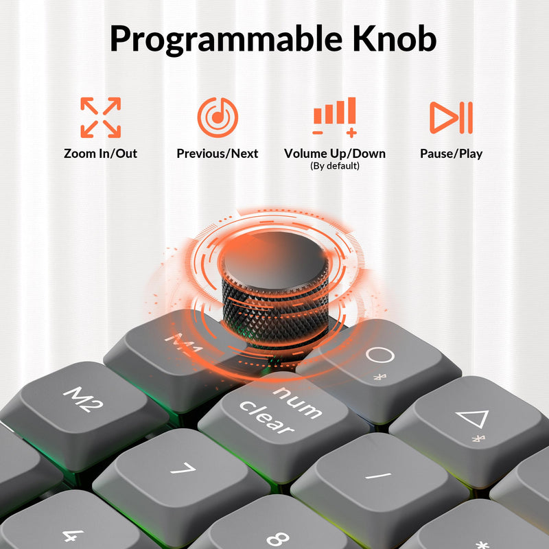 Keychron K0 Max Wireless Low-Profile Number Pad, QMK/VIA Programmable, Hot-Swappable Red Switch, RGB Backlit, 2.4GHz & Bluetooth 5.3, 1000Hz Polling Rate, with Knob, for Windows/Mac Black