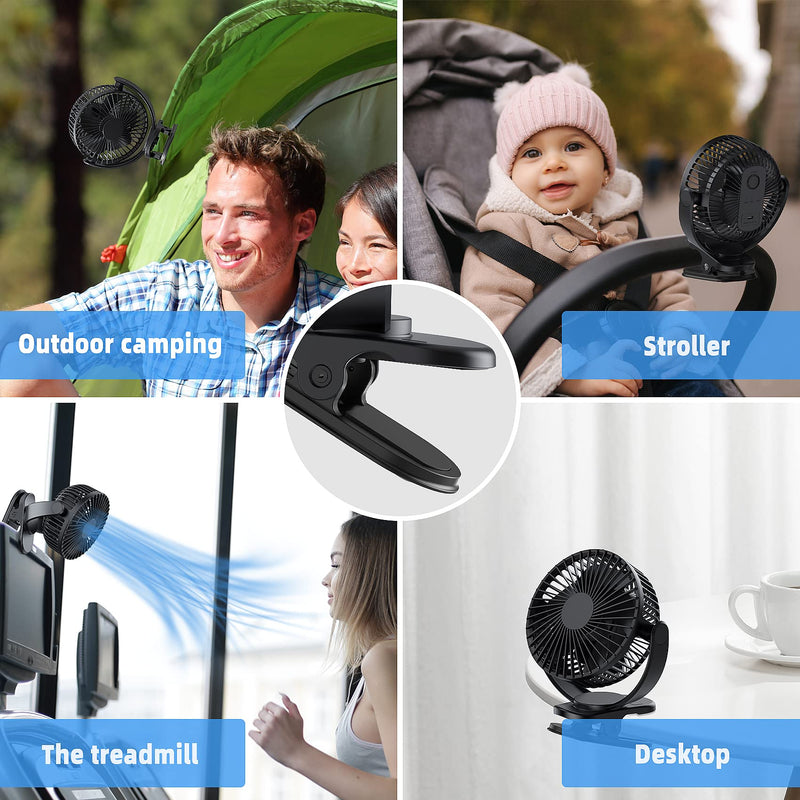 [AUSTRALIA] - ATEngeus USB Fan, Rechargeable Portable Fan, Clip on Fan, Battery Operated Fan, 3 Speeds, 5000mAh USB Desk Fan, 720°Rotation, Sturdy Clamp for home, Camping, Treadmill and car TF-28D 