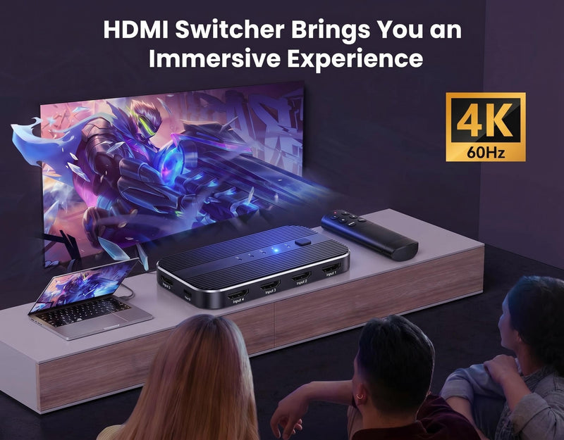 HDMI Switch 5 in 1 Out with Remote 4K@60Hz, HDMI Splitter Support HDCP2.2, HDR, 3D, Dolby Support, 3 Port Switcher Selector Box with Xbox, PS5/4/3, Fire Stick Roku Blu-Ray Player (5 in 1 Out)