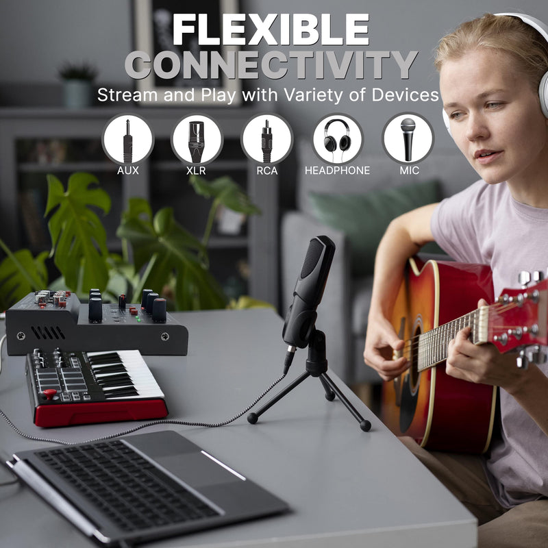 Pyle Professional Wireless DJ Audio Mixer- 3-Channel Bluetooth DJ Controller Sound Mixer w/USB Audio Interface, Combo Jack XLR+6.35mm Mic/Line/Guitar In, 3.5mm, RCA, AUX, Headphone Jack- PAD33MXUBT.5