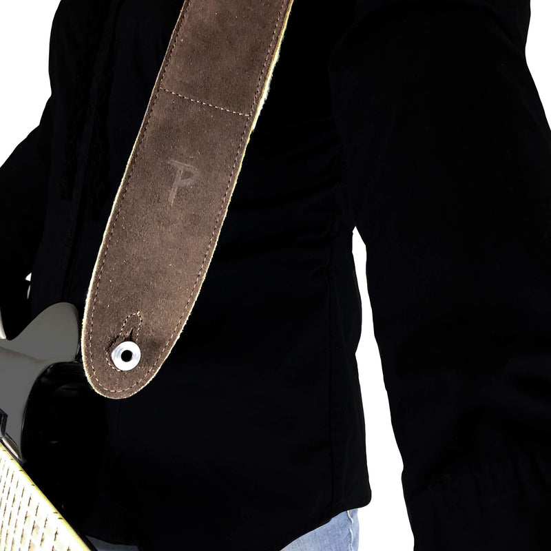 [AUSTRALIA] - Perri's Leathers Suede Guitar Strap with Sheepskin Pad, Anti-Slip, Adjustable 41"–56", Compatible with All Guitars Brown 