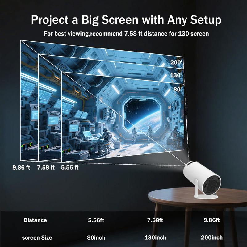 Portable Projector with WiFi and Bluetooth, Mini Projector Support 1080P, 180° Rotatable, Compatible with HDMI/USB/PC for Bedroom, Kids Room, Home Movie Nights