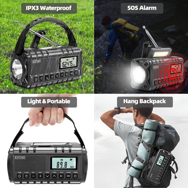 [AUSTRALIA] - QAUYYW Upgraded 37000mWh Emergency Hand Crank Radio AM/FM with LED Flashlight Solar Radio, Portable Weather Radio, Emergency Cell Phone Charger for Family Outdoor Camping and Emergency Rescue Us black 