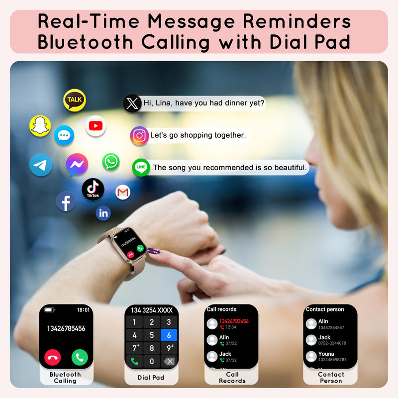 Smart Watch for Women for Android & iPhone 1.85" HD Fitness Tracker IP68 | Bluetooth Call Smartwatch with Heart Rate SpO2 Sleep Monitor, DIY Dial 120+Sport Step IP68 Waterproof , 3 Band/1000mAh Rose Gold 44 MM