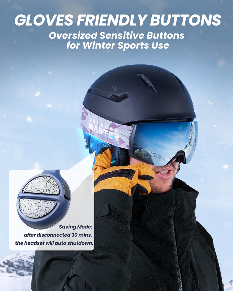 OutdoorMaster Ski Helmet Drop-in Headphones Wireless Bluetooth | 5.3 Wireless Bluetooth, Drop-in Headphones HD Speakers, Big Button, 10H Working Time, Audio-Ready Helmet Compatibility Blue