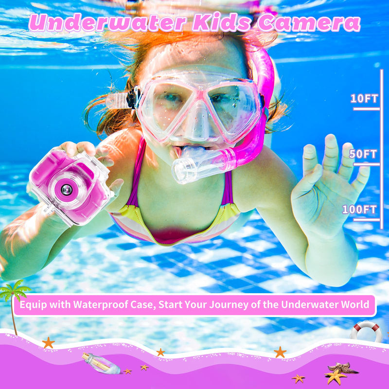 Kids Camera Underwater Waterproof Digital Camera for Kids 2 Inch IPS Screen 1080P HD Kids Video Action Camera for 3 4 5 6 7 8 9 10 Year Old Girls Boys Thanksgiving Christmas Birthday Gift Rose Red