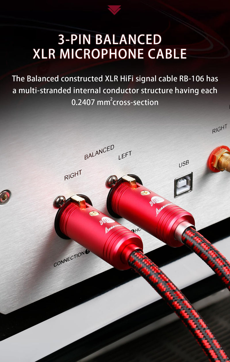 XLR Balanced Audio Cable,Ultra High Purity Oxygen Free Copper Multi - Stranded Conductor, Robust Dual Shielding (Aluminum Foil + Copper Braiding), 24K Gold - Plated Connectors for HiFi Systems 9.84ft 9.84ft/3m
