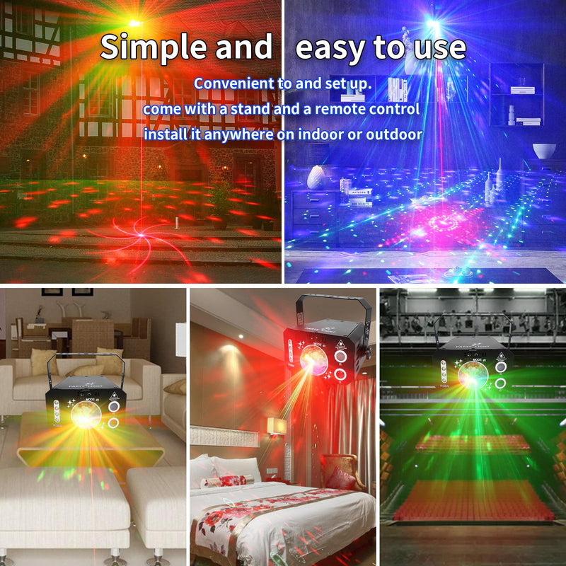3 in 1 USB Sound Activated Party Light Disco Ball Lights,RGBW 4 Lens Dj Strobe Stage Lighting with Remote Control for Parties Indoor Dance Karaoke KTV Show Club