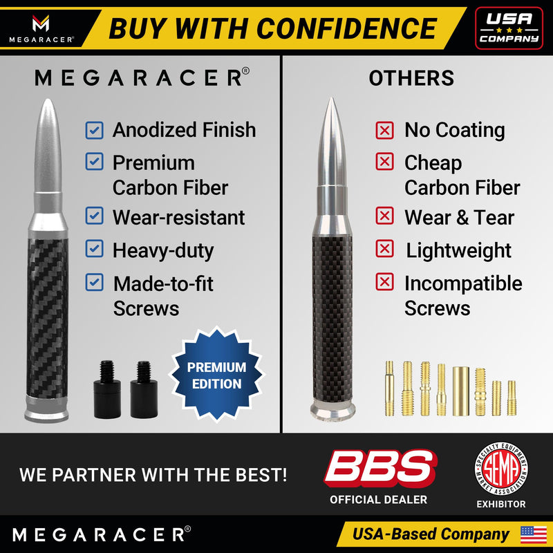 [AUSTRALIA] - Anodized Silver Carbon Fiber 50 Cal Bullet Antenna for Chevy Silverado & GMC Sierra 1500 2500 (1999-2026) – Billet Aluminum, UV & Chip-Resistant, Car Wash Safe, Short Truck Replacement Accessories 