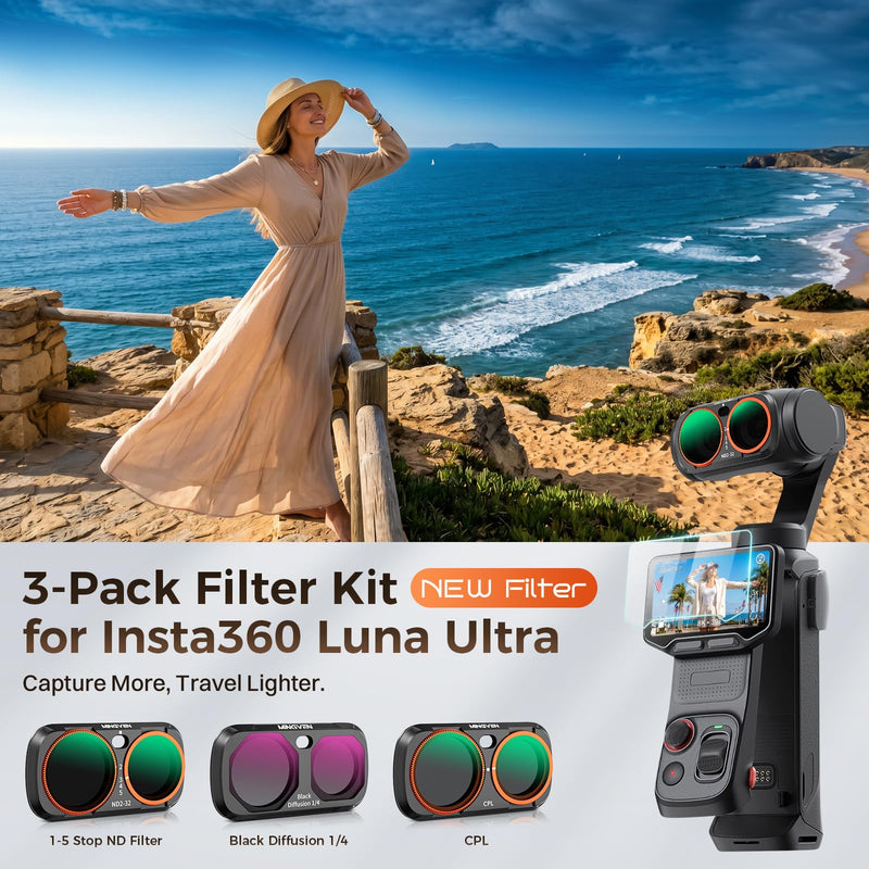 Luna Ultra ND Filter, 3 Pack - CPL, Black Diffusion 1/4, VND2-32 | Magnetic Lens Filters Set for Insta360 Luna Ultra, Multi-Coated Neutral Density, HD Optical Glass for Vlogging & Photography