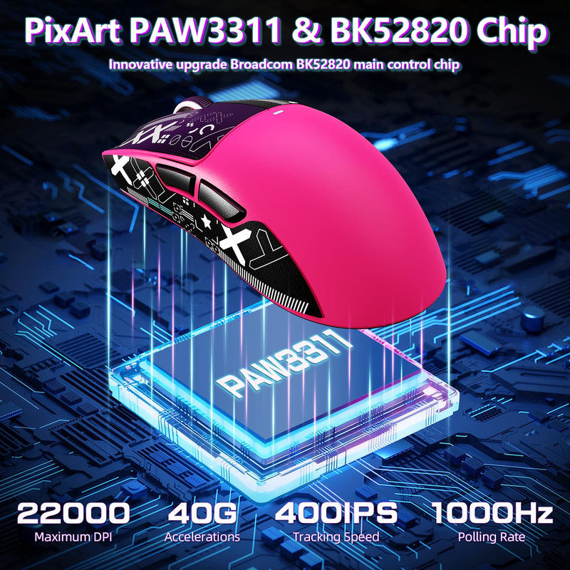 [AUSTRALIA] - MAMBASNAKE Attack Shark X11SE Lightweight Wireless Gaming Mouse, Tri-Mode 2.4G/USB-C Wired/BT, 22K DPI, PAW3311 Optical Sensor, 59g, 5 Programmable Buttons, 300mAh Battery for PC/Mac((Berry-Griptape) Berry Red-Griptape 