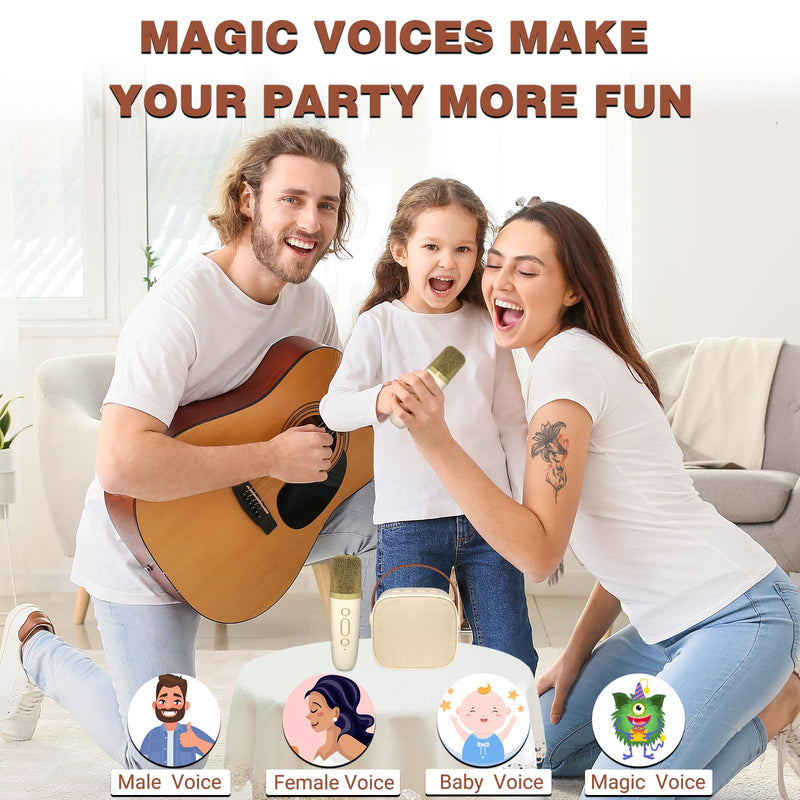 Mini Karaoke Machine with 2 Wireless Microphone,Bluetooth Speaker for Kids and Adults,Gifts for Girls and Boys 4, 5, 6, 7, 8, 9, 10 +Year Old Birthday Party Home (Beige) 2 Mic Beige