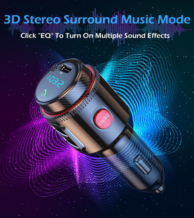 [AUSTRALIA] - LIHAN Bluetooth 5.4 Car FM Transmitter, Wireless AUX Adapter with USB-C PD 30W & QC3.0 18W Dual Fast Charging, HiFi Bass EQ, CVC Hands-Free Calls, Siri/Google Assistant, 12V/24V Cars/Trucks/Vans 