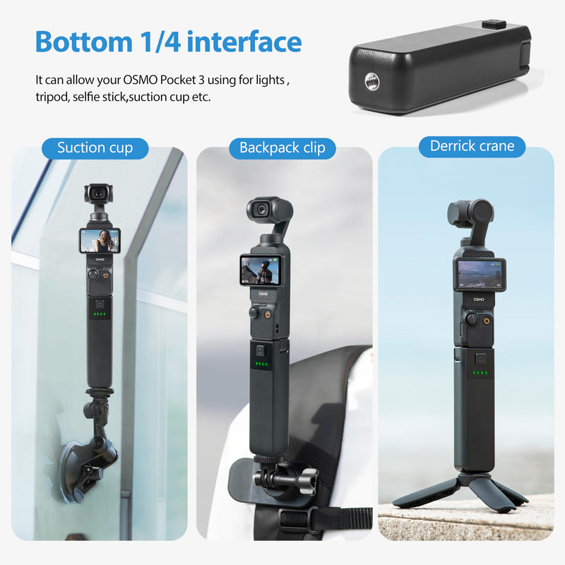 Tomat Osmo Pocket 3 Battery Handle Compatible for DJI Osmo Pocket 3 Creator Combo Accessories, Built in 4000mAh Extra Battery 22.5W Fast Charging, Reserved 1/4 Thread