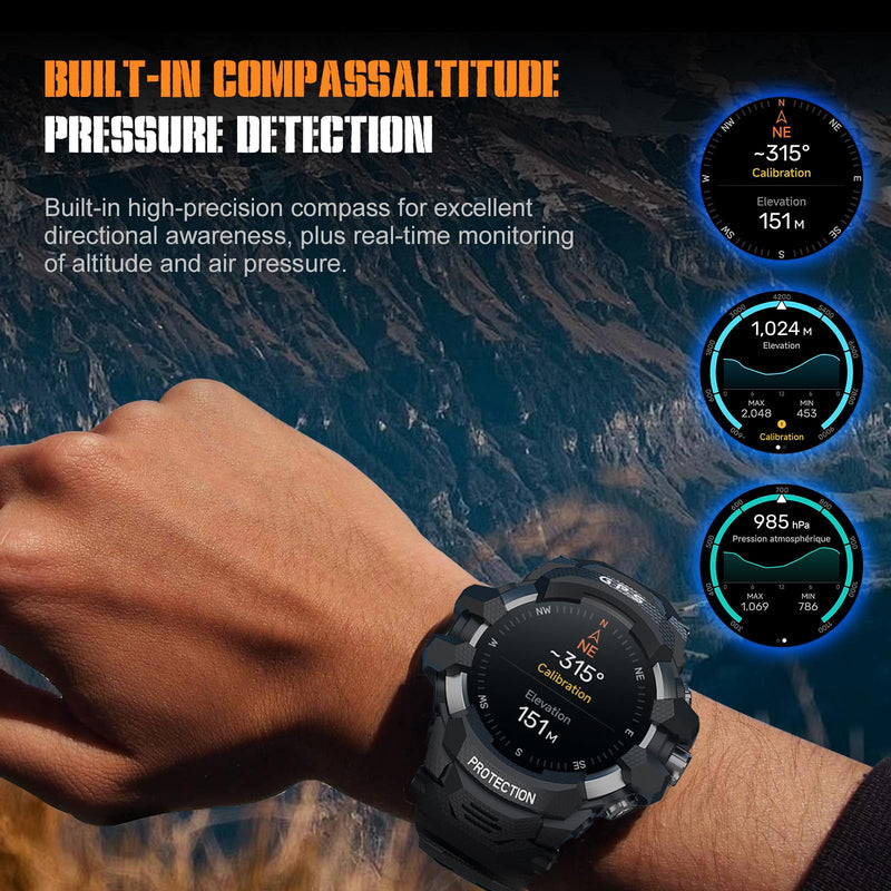 GPS Smart Watch AI Q&A Local Music Playback, GPS Motion Track, SOS Whistle, Compass, Altitude, Dual LED Flashlight, 25-Days Standby, 3ATM Waterproof, Red