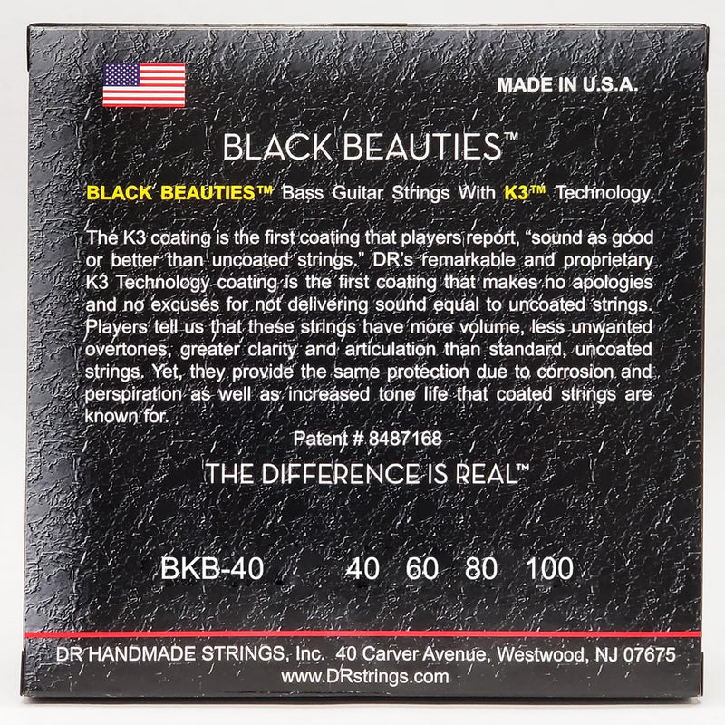 DR Strings - Black Beauties - Bass Guitar Strings 4-String Set - Light 40-100 - Black Bass Guitar Sting (BKB-40) 4-String(40-100) Bass Strings