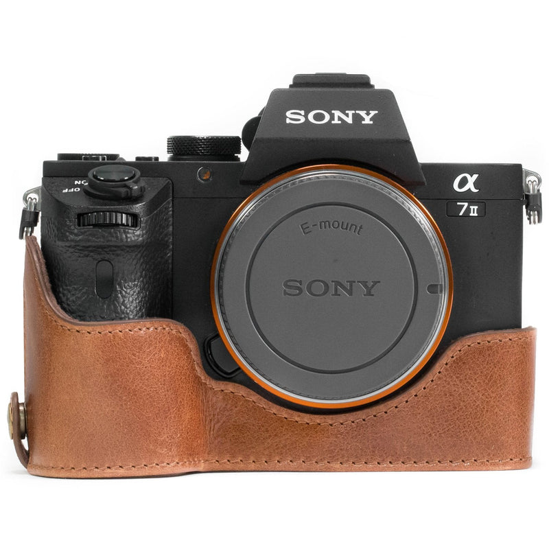MegaGear MG1130 Sony Alpha A7S II, A7R II, A7 II Genuine Leather Camera Half Case and Strap - Dark Brown