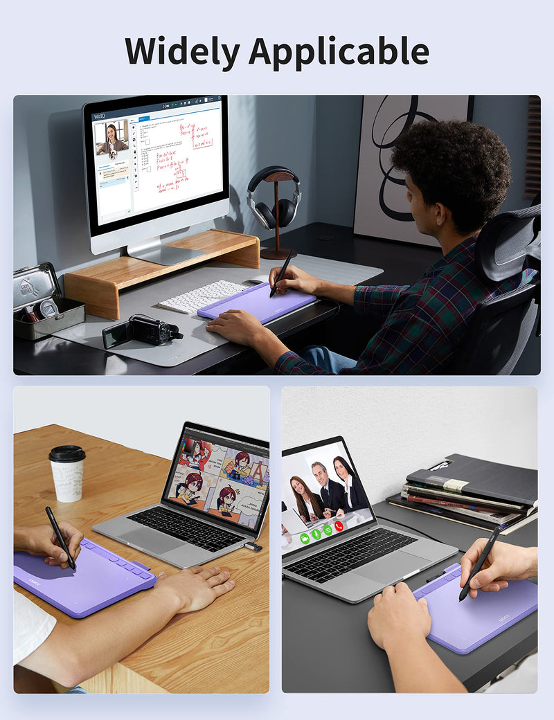 Ugee Drawing Tablet 6.5x4 Inches Computer Graphics Tablets with 10 Hot Keys，Digital Tablet Battery-Free Stylus 8192 Pressure Sensitivity 60°Tilt Function Drawing Pad for PC,Mac,Windows,Android-Purple S640-Purple