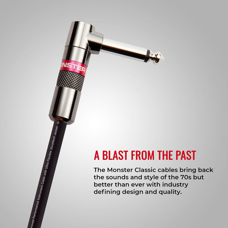 Monster Prolink Classic Instrument Guitar Cable - 8 in Right Angle to Right Angle Instrument Cable. All Metal & Duraflex Outer Jacket. 90% Copper Braided Shield Monster Instrument Cable