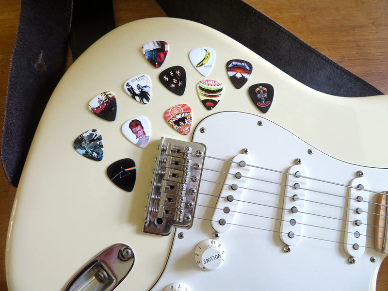 [AUSTRALIA] - 12 x Classic Albums Guitar Pick Set. Guitar Plectrums For Every Guitarist. Double Sided Printing. Picks Sized 0.46, 0.71, 0.81, 0.88, 0.96 And 1.2 mm Included (Set 1) 