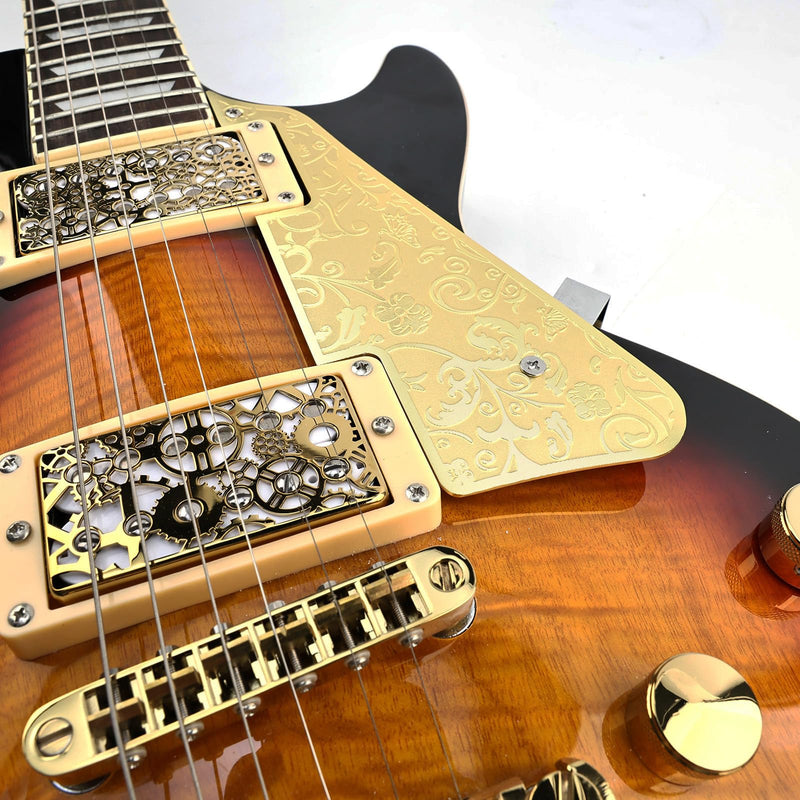 [AUSTRALIA] - Aluminum Alloy LP Pick Guard Scratch Plate 2-Hole Mount Engraved Metal Electric Guitar Pickguard Compatible with Epiphone Epi Les Paul Style Guitar Replacement Parts(Gold) Gold 