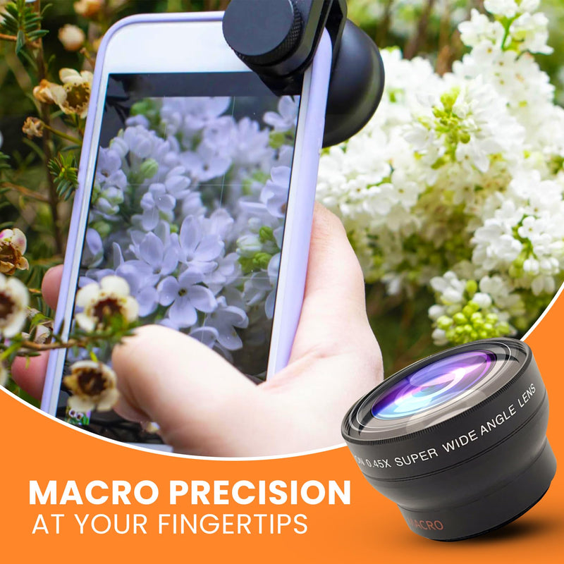 iOgrapher 37mm Wide Angle Lens for iPhone and Smartphones - Clip On Macro Lens and Wide Phone Lens - Macro Lens for iPhone and Other Smartphones - Camera Lens for Phone - Comes with Leather Case Bag