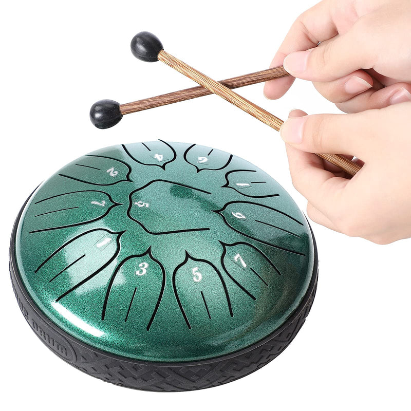Steel Tongue Drum 11 Notes 6 inch Handpan Drum Percussion Instruments with Mallets Bag for Meditation Musical Education Concert Party Gifts - Green 6 inch 11 Notes Green