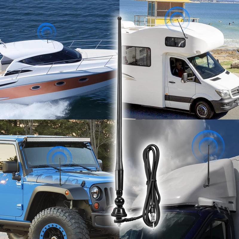 Eightwood Marine Boat Radio Antenna 16 Inch Rubber Duck Flexible Mast FM AM Stereo Antennae for Boat Car RV Motorhome ATV UTV Tractor Motorcycle Yacht 16in radio antenna