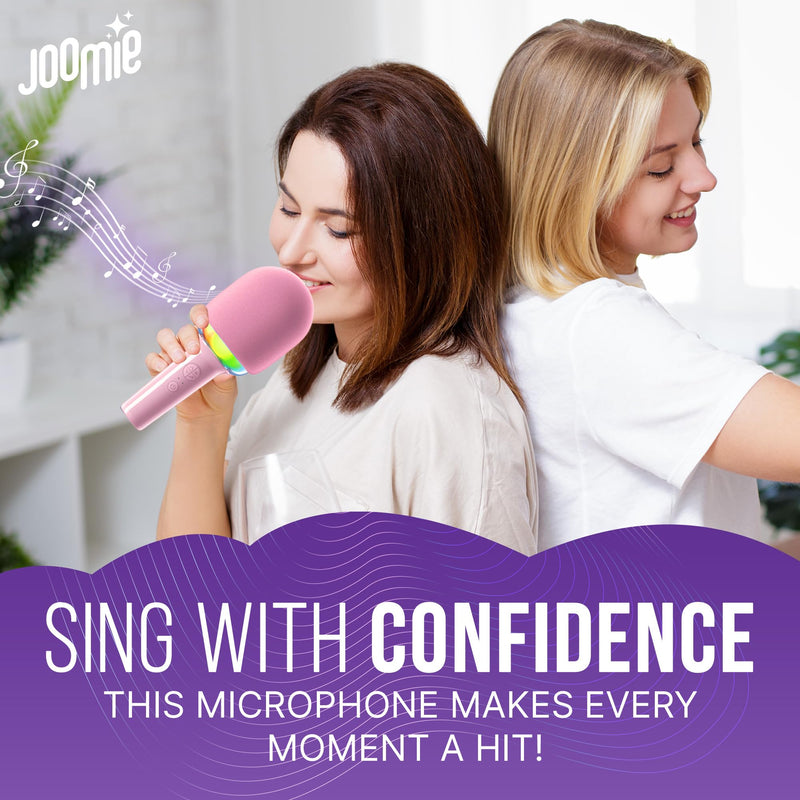 Joomie Kids Wireless Pink Karaoke Microphone - Fun Musical Toy with Pink Windscreen, Safe Design, Easy Controls, and Long Battery Life for Children's Parties, Playdates, and Imaginative Play