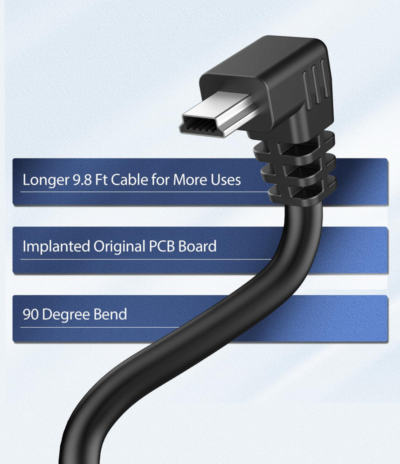 Charging Cable for Garmin GPS,(Mini USB 9.8Ft) Shielding 90 Degree Charger Cable Specifically Designed for Garmin GPS Replacement Power Cord Car Charger for Garmin Nuvi,Zumo XT,Drivesmart 65