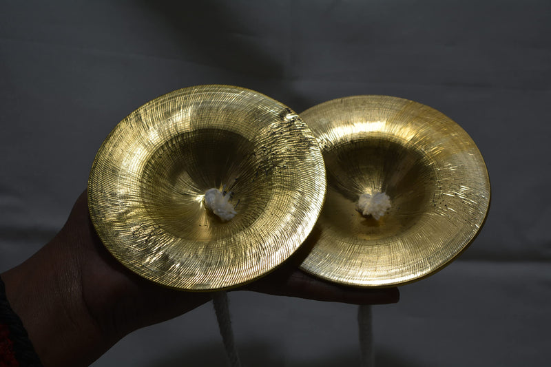 Brass Manjira Cymbals for Puja, Meditation & Kirtan | Traditional Indian Hand Percussion Instrument with Rope | Small Kartal Jodi for Bhajan, Aarti, Temple Worship & Spiritual Music